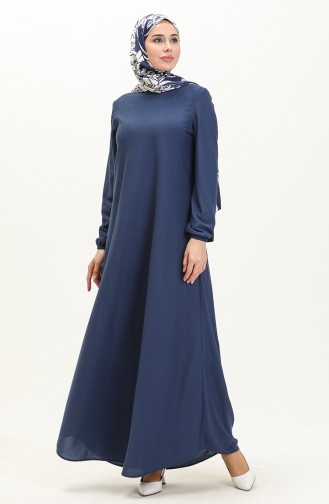 Kleid mit elastischen Ärmeln 7777-05 İndigo 7777-05