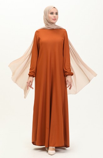 فستان مطاط الأكمام 7777-02 قرميدي 7777-02
