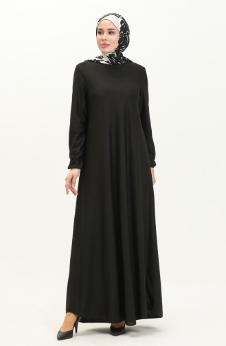 Kleid mit elastischen Ärmeln 7777-11 Schwarz 7777-11