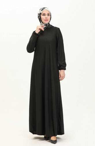 Kleid mit elastischen Ärmeln 7777-11 Schwarz 7777-11