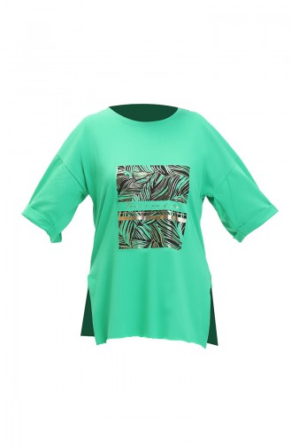Baskılı Pamuklu Tshirt 20015-05 Yeşil