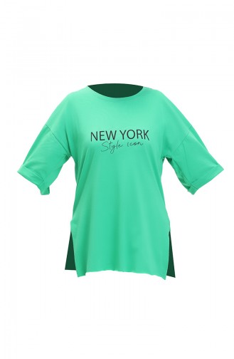 Baskılı Pamuklu Tshirt 20017-01 Yeşil