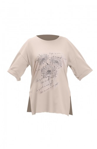 T-shirt en Coton Imprimé 20019-02 Beige 20019-02