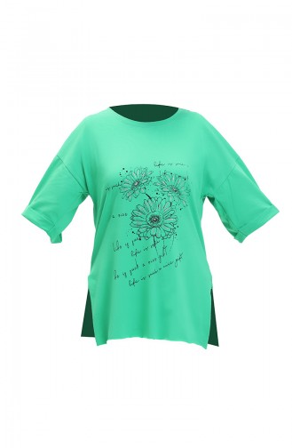 Baskılı Pamuklu Tshirt 20019-03 Yeşil