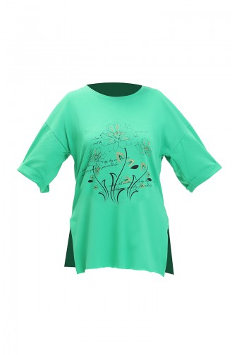 T-shirt en Coton Imprimé 20021-07 Vert 20021-07