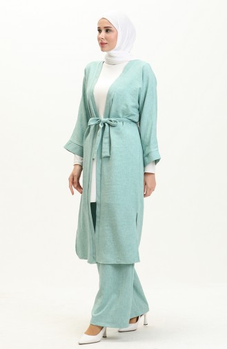 Kuşaklı Kimono Takım 24Y9016-01 Çağla Yeşili