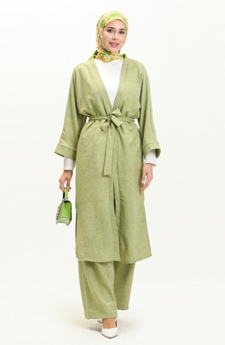Kuşaklı Kimono Takım 24Y9016-04 Fıstık Yeşili