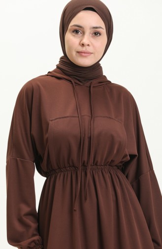 Kangaroo Pocket Hooded Dress 1688-01 Brown 1688-01