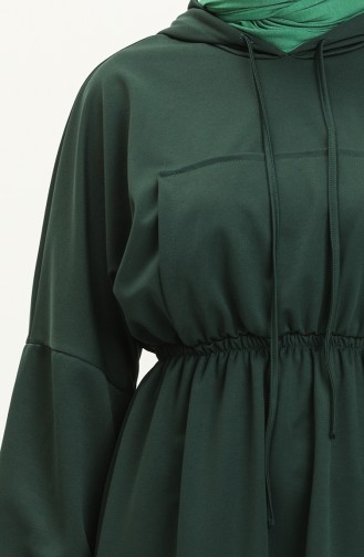Kanguru Cepli Kapüşonlu Elbise 1688-03 Zümrüt Yeşili