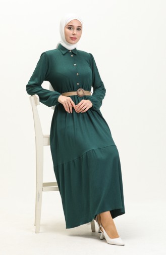Crepe Fabric Belted Dress 4027-01 Emerald Green 4027-01