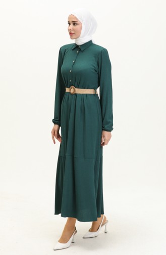 Crepe Fabric Belted Dress 4027-01 Emerald Green 4027-01