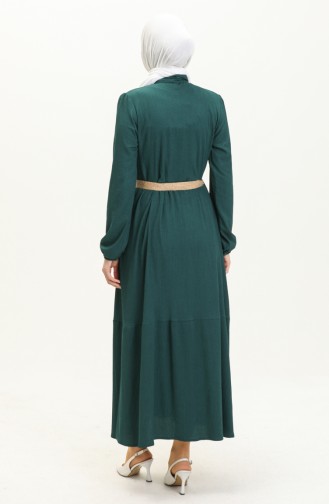 Crepe Fabric Belted Dress 4027-01 Emerald Green 4027-01