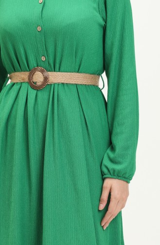 فستان مطاط الأكمام بحزام 4027-05  أخضر 4027-05