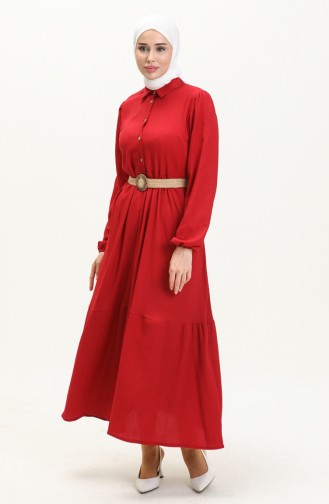 Crepe Fabric Belted Dress 4027-06 Claret Red 4027-06