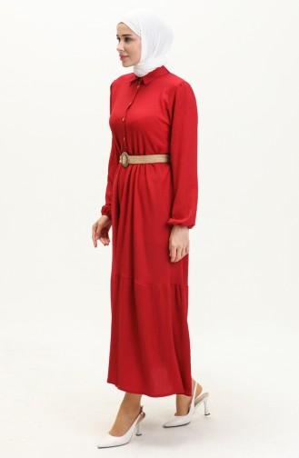 Crepe Fabric Belted Dress 4027-06 Claret Red 4027-06