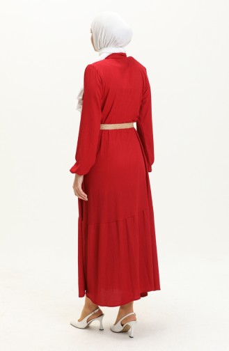 Crepe Fabric Belted Dress 4027-06 Claret Red 4027-06