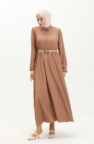 Stoffkleid mit Gürtel 4027-07 Milchkaffee 4027-07