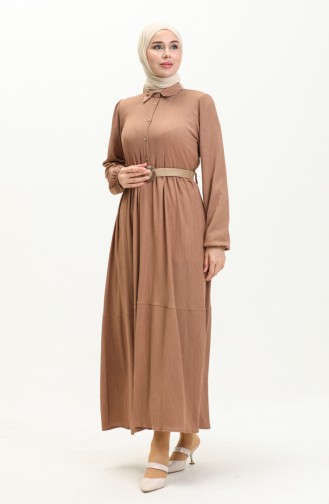 Stoffkleid mit Gürtel 4027-07 Milchkaffee 4027-07