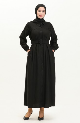 Leinen-Kleid mit Gürtel 24Y8914-04 Schwarz 24Y8914-04
