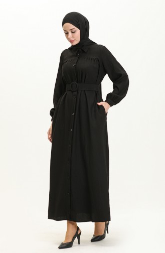 Leinen-Kleid mit Gürtel 24Y8914-04 Schwarz 24Y8914-04