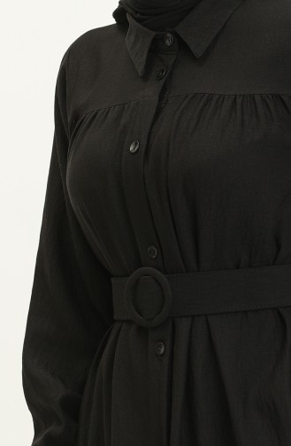 Leinen-Kleid mit Gürtel 24Y8914-04 Schwarz 24Y8914-04