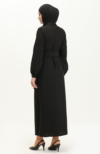 Leinen-Kleid mit Gürtel 24Y8914-04 Schwarz 24Y8914-04