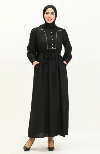 Robe Ceinturée Perlée 24Y9012-01 Noir 24Y9012-01