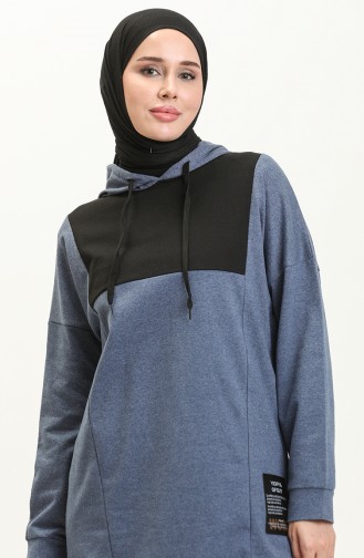 Renk Garnili Kapüşonlu Eşofman Takım 3003-02 İndigo