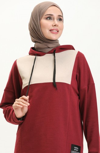 Renk Garnili Kapüşonlu Eşofman Takım 3003-03 Bordo
