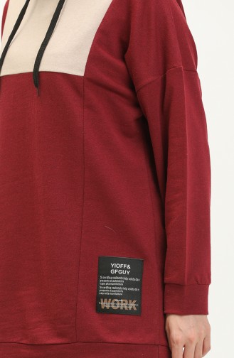 Renk Garnili Kapüşonlu Eşofman Takım 3003-03 Bordo