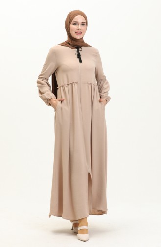 Saisonale Abaya mit Reißverschluss 5027-03 Beige 5027-03