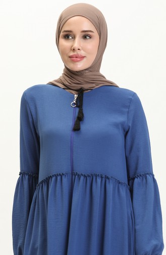 Abaya de Saison à Fermeture 5027-04 İndigo 5027-04