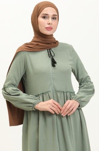 Saisonale Abaya mit Reißverschluss 5027-05 Grün 5027-05