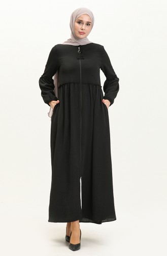 Saisonale Abaya mit Reißverschluss 5027-06 Schwarz 5027-06