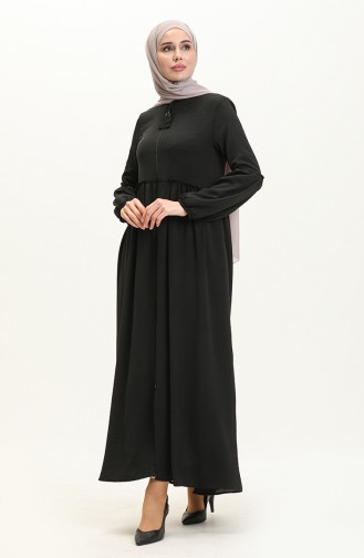 Saisonale Abaya mit Reißverschluss 5027-06 Schwarz 5027-06