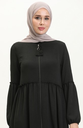 Saisonale Abaya mit Reißverschluss 5027-06 Schwarz 5027-06
