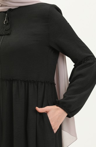 Saisonale Abaya mit Reißverschluss 5027-06 Schwarz 5027-06