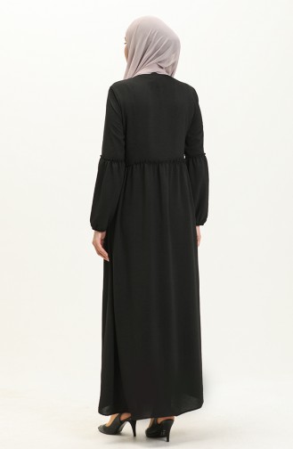 Saisonale Abaya mit Reißverschluss 5027-06 Schwarz 5027-06