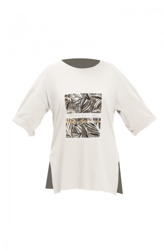 T-shirt en Coton Imprimé 20015-04 Ecru 20015-04