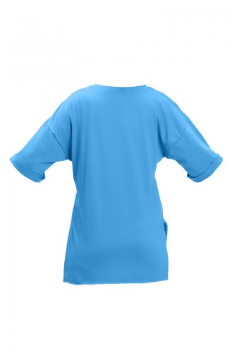 Baskılı Pamuklu Tshirt 20017-03 Mavi