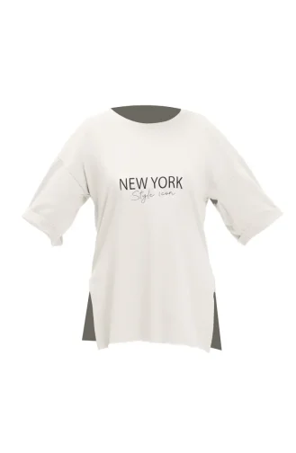 T-shirt en Coton Imprimé 20017-04 Ecru 20017-04