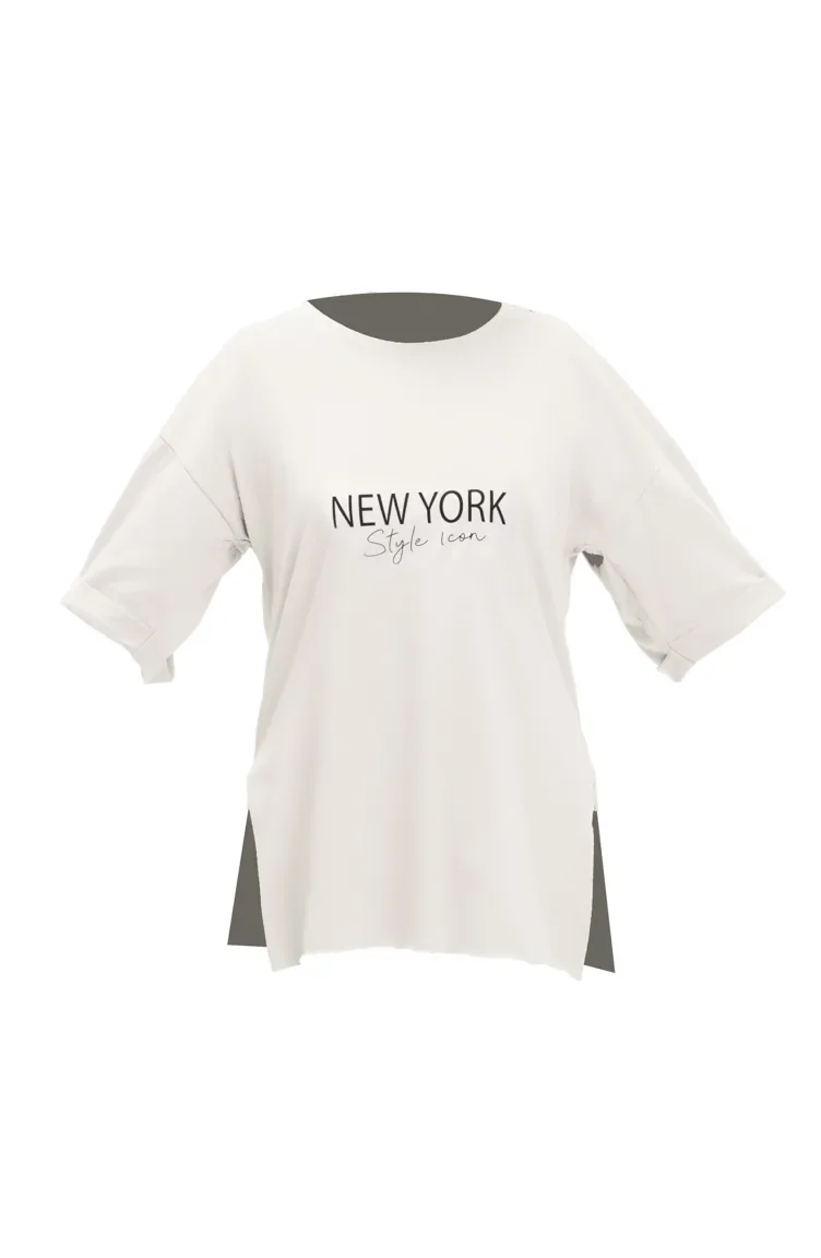 T-shirt en Coton Imprimé 20017-04 Ecru 20017-04