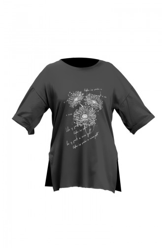 Baskılı Pamuklu Tshirt 20019-07 Siyah