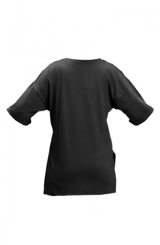Baskılı Pamuklu Tshirt 20019-07 Siyah