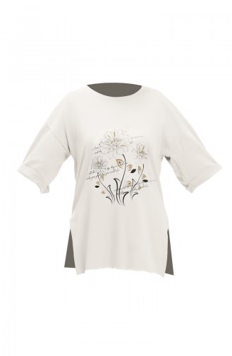 Printed Cotton T-shirt 20021-06 Ecru 20021-06