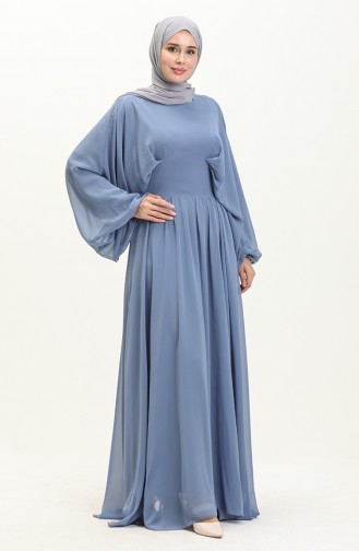 Bat Sleeve Chiffon Evening Dress 6068-01 Indigo 6068-01