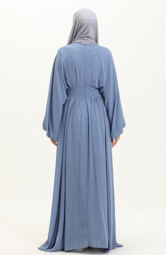 فستان سهرة شيفون بأكمام فراشة 6068-01 انديجو 6068-01