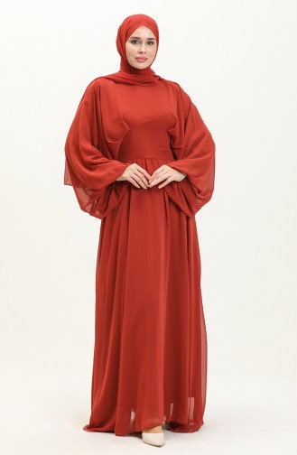 Bat Sleeve Chiffon Evening Dress 6068-02 Brick Red 6068-02