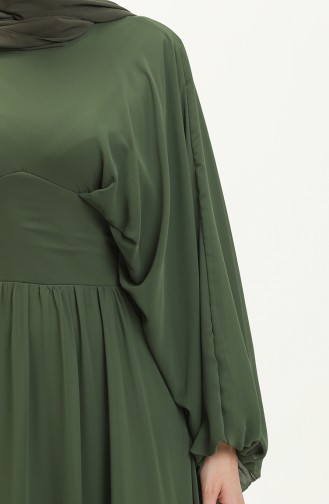 فستان سهرة شيفون بأكمام فراشة 6068-03 أخضر عسكري 6068-03