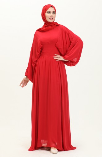 Robe de Soirée Mousseline Manches Chauve-souris 6068-04 Rouge  6068-04